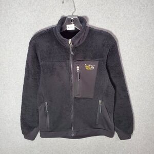 VINTAGE Mountain HardWear Women Jacket Small Black Sherpa Logo Pockets Full‎ Zip